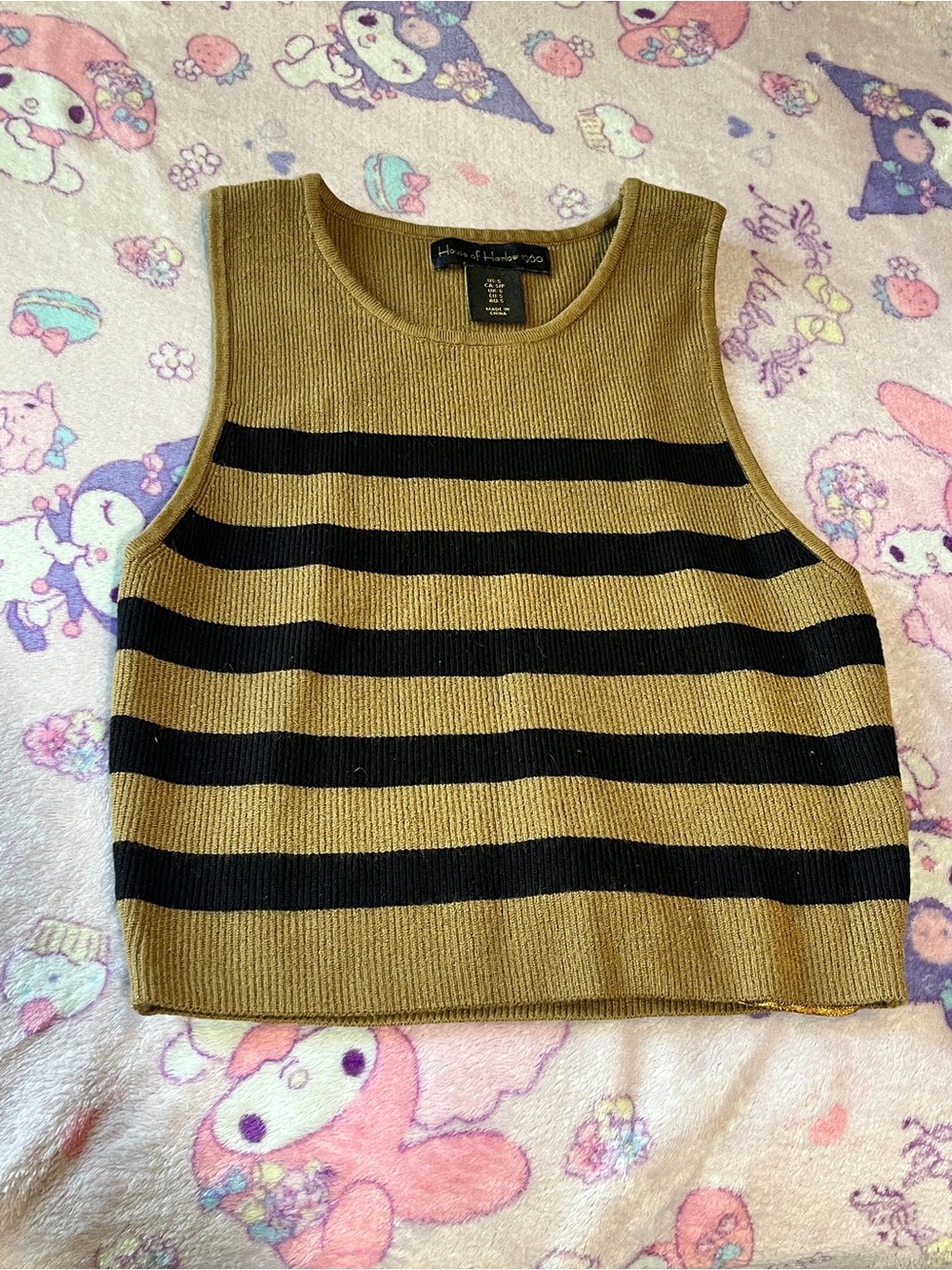 House of Harlow 1960 Black and Tan Striped Knit Crop Top